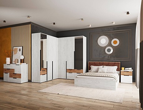 Спальня Лилль Кровать ЛСКР-1 1,6 м (лдсп) (Дуб крафт белый/дуб крафт табачный)															