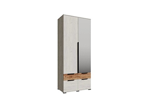 Спальня Лилль Шкаф 2-х створчатый с зеркалом и ящ.ЛСШ-22 (лдсп) (Дуб крафт белый/дуб крафт табачный)