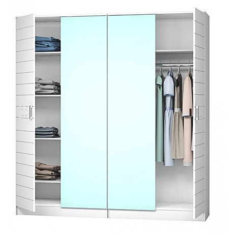 Афина Шкаф 4-х ств. с зеркалом (мдф) (белый/белый глянец, dm 101-6t) 