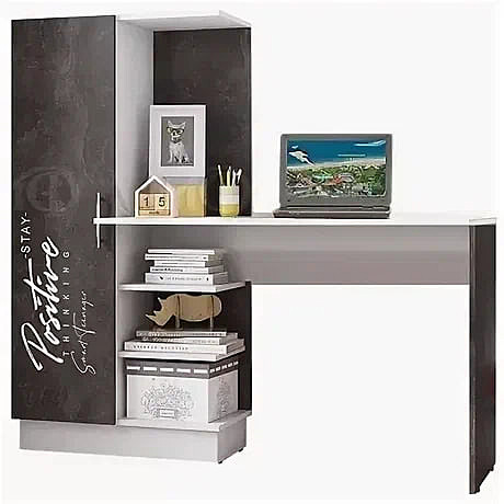 Вега NEW позитив Стол компьютерный №1 с фотопечатью 1450х1350х500 (Бетон темный, Белый) 