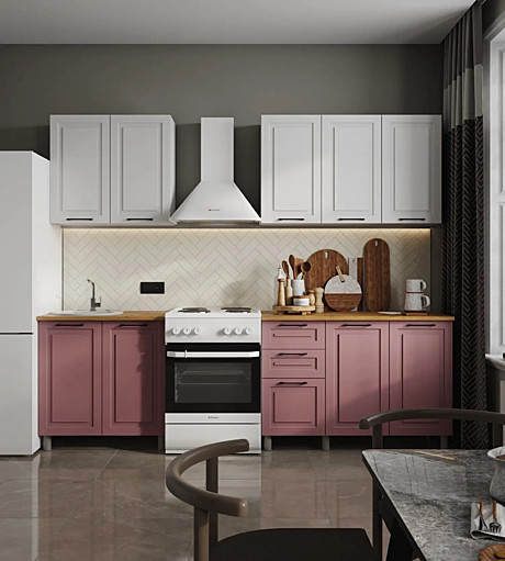 Кухня 2,0 м Пудра/Белый Снег МДФ															