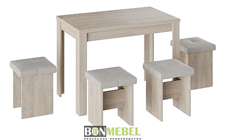 Обеденная группа Тип-1 (лдсп) (Дуб сонома/кожзам серый-белый)															